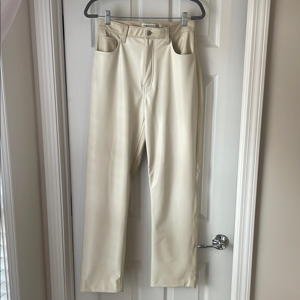 Abercrombie Two Toned Cream Vegan Leather Pants